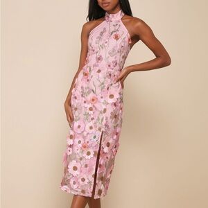 Lulu's Pink Floral Midi Dress